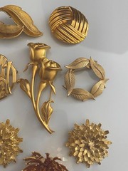 Lot of Seven Vintage Goldtone Pins + One Clip – All in Excellent Condition