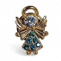 VTG March Birthstone Angel Pin Rhinestone Gold Tone Sparkle Gift Love