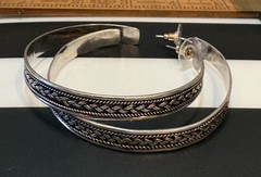 VINTAGE LARGE 925 STERLING SILVER HOOP EARRINGS 2.25 Diameter 18.5 Gr