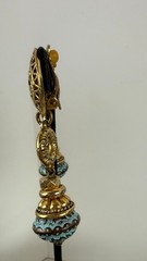 Vintage Gold Tone Clip On Earrings Turquoise Bead Ethnic Boho Dangle