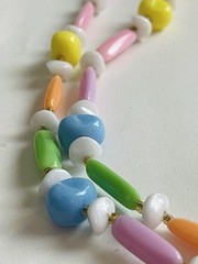 Vintage Pastel Beaded Necklace with Colorful Marble Lucite Beads and Glass Space