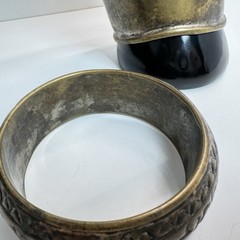 Lot Of 4 Vintage Solid Brass Bracelets Cuff & Bangles Etched Boho Patina