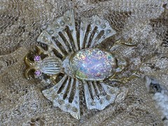 Vintage Hobe Bug Brooch Opal Stone Marked 1-1/2 “
