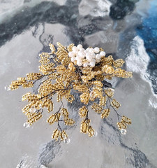 Vintage Exquisite Coral Brooch Pin Bead Lot Filigree Thailand Handmade Wire Bend