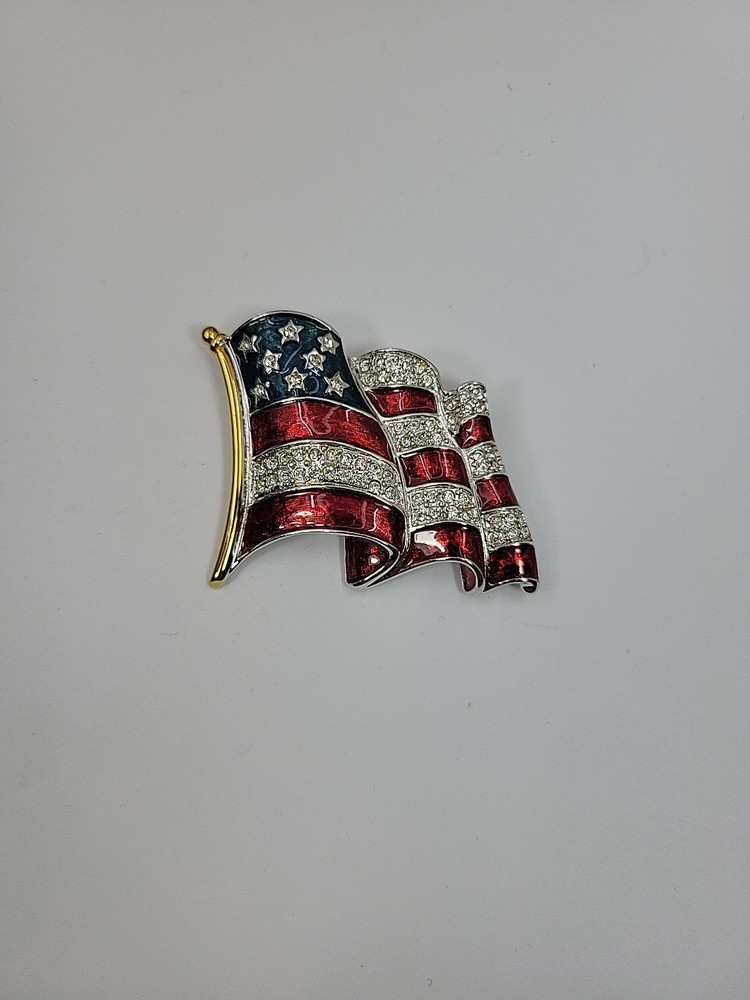 Ann Hand Signed Pledge Of Allegiance Large American Flag Brooch Pin