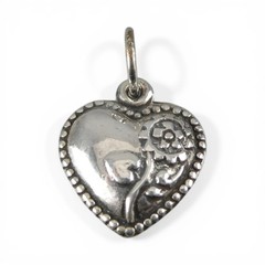 Sterling Silver Sunflower Puffy Heart Charm for Bracelet Beaded Vintage New 23