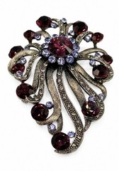Vintage Signed ROM Large Purple Rhinestone Spray Brooch Pin 3” Amethyst Sunburst