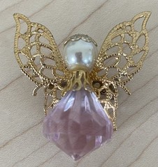 Vintage Christmas Angel Brooch Pink Stone Gold-tone Faux Pearl
