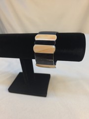 Vintage Cream And Black Metal Bracelet Wide Bangle Y2k Scalloped Edge Evening