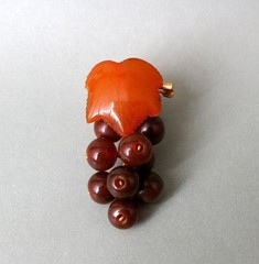 Vintage Natural Baltic Amber Grapes Brooch USSR Gold Plated Pin