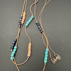 Lot Of Fossil Signed Rose Gold Tone Necklaces And Bracelet Bike Fox Feather J150