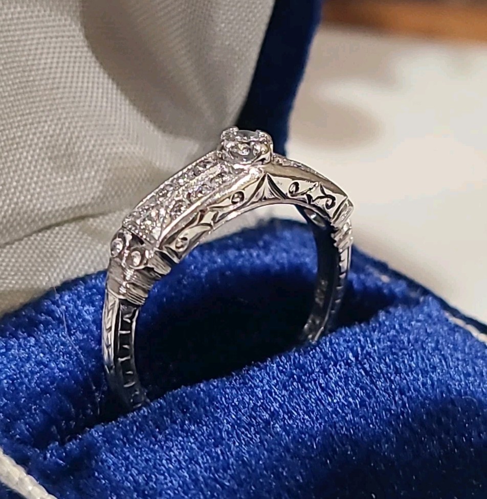 Antique Art Deco Platinum Diamond Wedding Engagement BAND Ring Estate Fine
