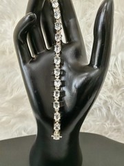 White Topaz Sterling Silver Oval Stones Prong Set Tennis Bracelet Thailand 7.4″