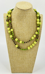 Chicos Long Yellow Green Brown Acrylic Bead Necklace 37-41 Inch