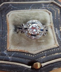 Art Deco 1.50 CT White Round cut CZ & Sapphire Antique Wedding 925 Silver Ring