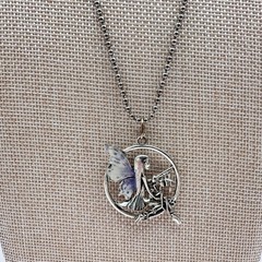 Vintage 90s Silver Tone Enamel Fairy Pendant Necklace Ball Chain Boho Jewelry