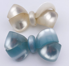 Moonglow Pastel Blue And White Lucite Bow Ribbon Twist Brooches Set Of 2