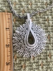 VINTAGE CROWN TRIFARI WHITE ENAMEL LONG PENDANT NECKLACE alloy metal? teardrop