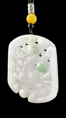 Grade A Burma Jadeite White and Green Chinese Unicorn 麒麟 Pendant Certified