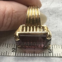 Vintage 18KT GE Gold Plated Large Purple Crystal Unique Cut Ring varied sizes