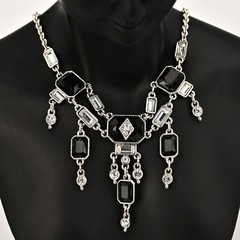 Original Vintage Designer Silver Onyx Zirconia Rhinestone Gemstone Necklace