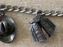 Vintage Sterling Silver Western Cowboy Charm Bracelet with 6 Charms