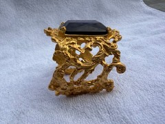 JC Thailand Rococo Cuff Bracelet Florentine Amethyst Purple Stone Gold Vintage