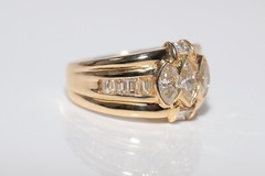Vintage Circa 1990s 18k Gold Marquise Cut And Baguette Cut Diamond Ring