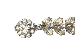 Mid Century Weiss Silver 2.25″ Dangle Drop Rhinestone Clip on Earrings