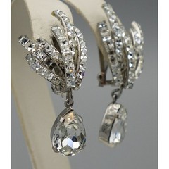 Vintage Fischland Schmuck Earrings Clear Rhinestones Channel Set Dangle