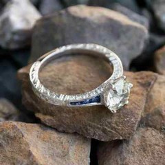Art Deco 3.00Ct Lab Created Diamond & Sapphire 14K White Gold FN Engagement Ring