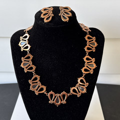Beautiful Renoir Copper Demi Parure Necklace + Clip Earrings Set