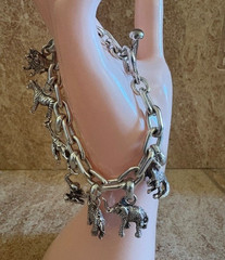 NIB Vintage Neiman Marcus FineArt 925 Silver Jungle Animals Charm Bracelet 70.3g