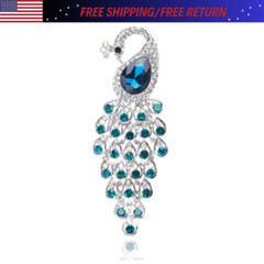 Vintage Style Peacock Bird Blue Rhinestone Crystal Cyan Bird Brooch Pin Pendant