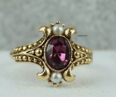 Edwardian 3Ct Oval Cut Purple Rhodolite Women’s Ring 14K Yellow Gold Plated