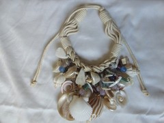 Statement Seashell Large Bib Necklace Woven Cord Unique Dangling Shells BOHO