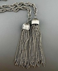 Vintage Tassel Necklace Rhinestone Bolo Style Silver Tone Chain 26”