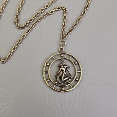 Vintage Celebrity Necklace Zodiac Round Pendant Antiqued Gold Tone Astrology 30″