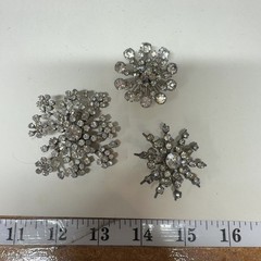 VINTAGE Silver Rhinestone Brooches Set Of 3 Snowflake Starburst Pins