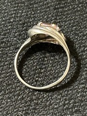 Vintage 925 Sterling Silver Oval Pink Cubic Zirconia Wide Swirl Setting Size 7