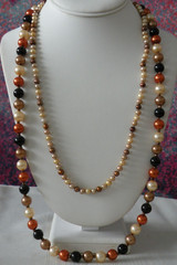 Vtg. Lot 2 Metallic Copper Bronze Cream Black Faux Pearl Bead Necklaces 24″, 31″
