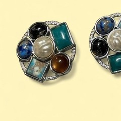 Vtg Turquoise Southwestern Necklace Multi-Stone Clip On Earring Set Statement