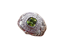 925 Sterling Silver Peridot & Cubic Zirconia Cocktail Ring Sz 6.5 RG1651