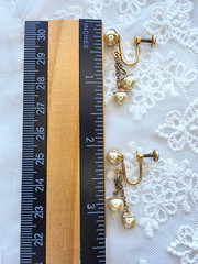 Vintage JMS Faux Pearl Earrings Dangle 12K Gold Filled Screw Back 1940s-1950s
