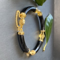 Vintage Jade Bracelet Estate Fine Jewelry Pre-Owned Black Pierced Shou 7″