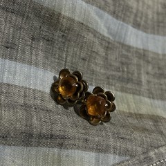 Vintage 1940s Sterling Bracelet And Earring Set Citrine Glass Flower Floral