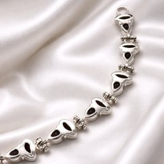 Garnet Bracelet Sterling Silver Link Marquise Teardrop Red Gemstone Wave 925