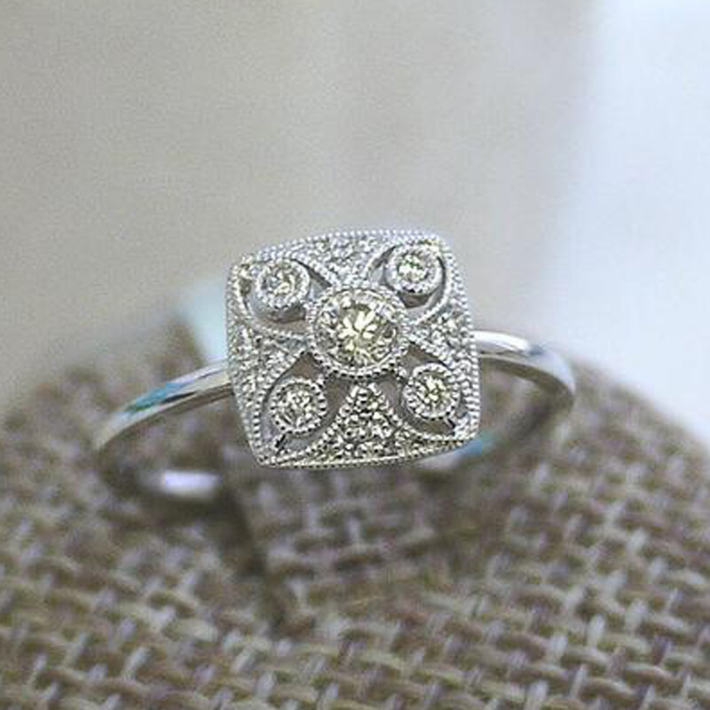 1/4CT White Round Cut Simulated Diamond Art Deco Wedding Solid 925 Silver Ring