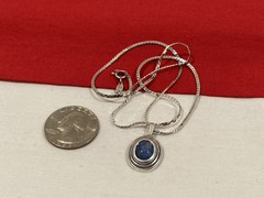 Vintage 925 Sterling Silver Signed Blue Agate Pendant & Chain Necklace 17.75”