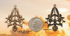 #0186 ANTIQUED GOLD OPEN FLORAL & LEAF DROP W/TOP HANG RING – 2 Pc Lot